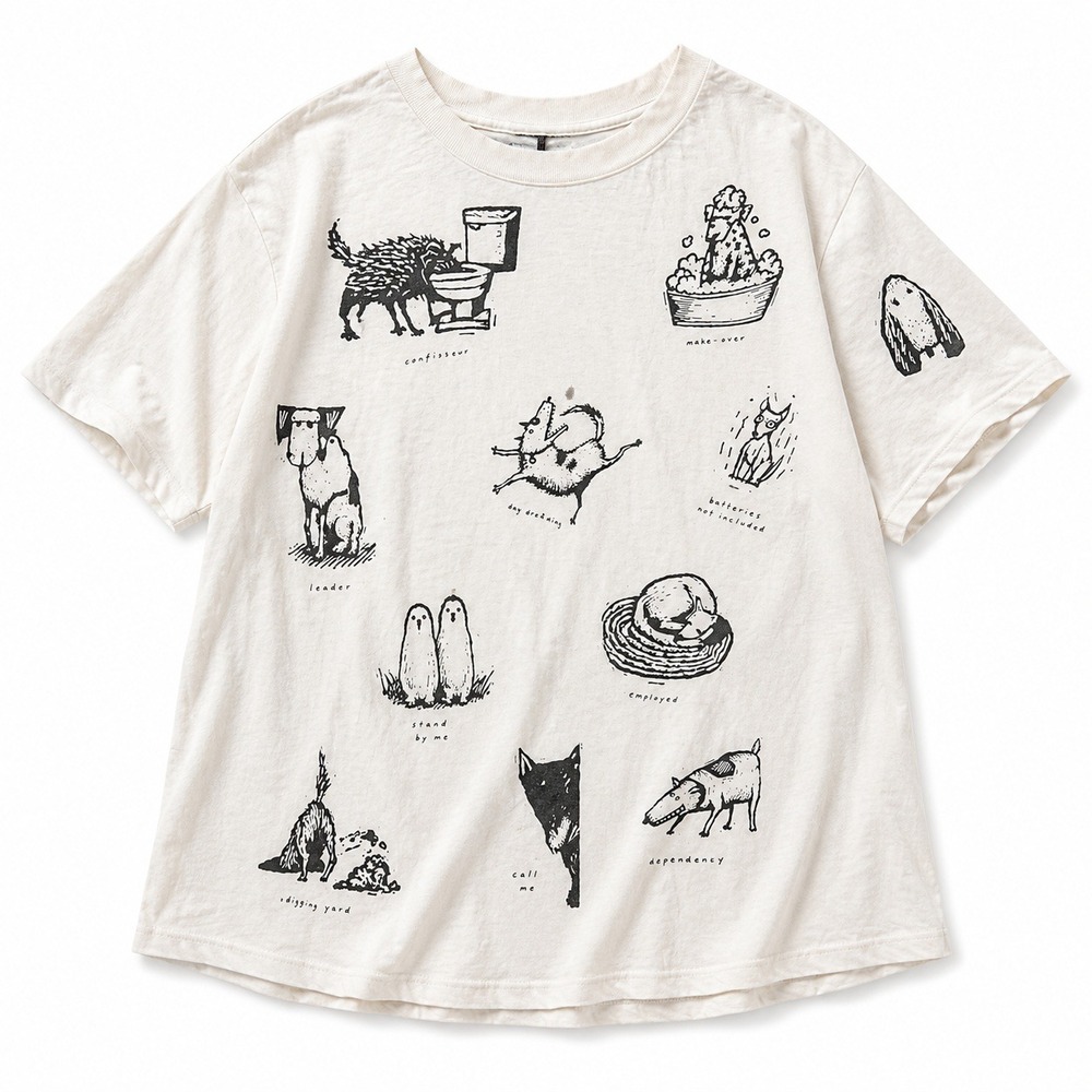 Vtg Oversized Dog Lover Vintage 1990's Dog AOP Studio Roja Joe Crabtree Tee